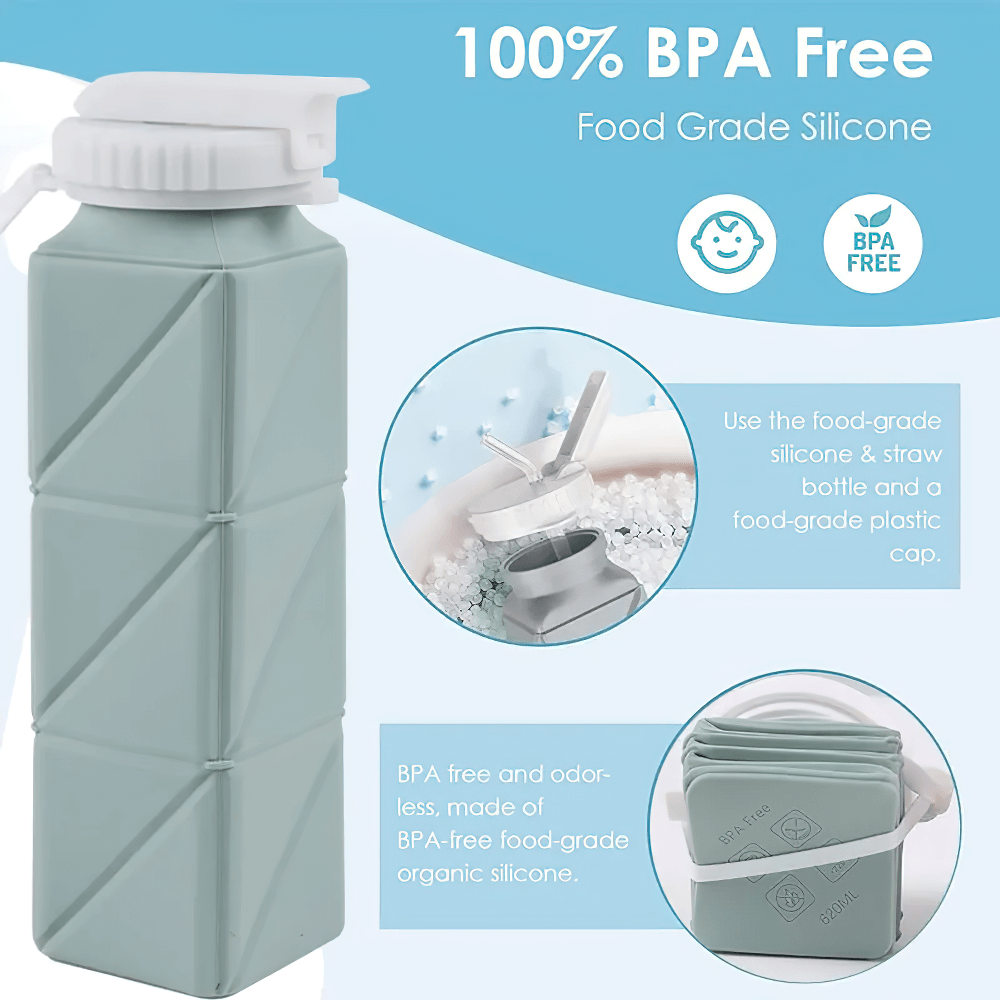 Silicone Collapsible Water Bottle for Travel - SF3483, BPA-free, foldable, with straw lid and leakproof design for sports and travel.